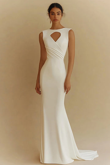 Ivory Sheath Keyhole Bateau Long Engagement Dress
